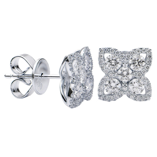 Suzy Levian 18k White Gold & 0.91 TCW Diamond Flower Cluster Stud Earrings