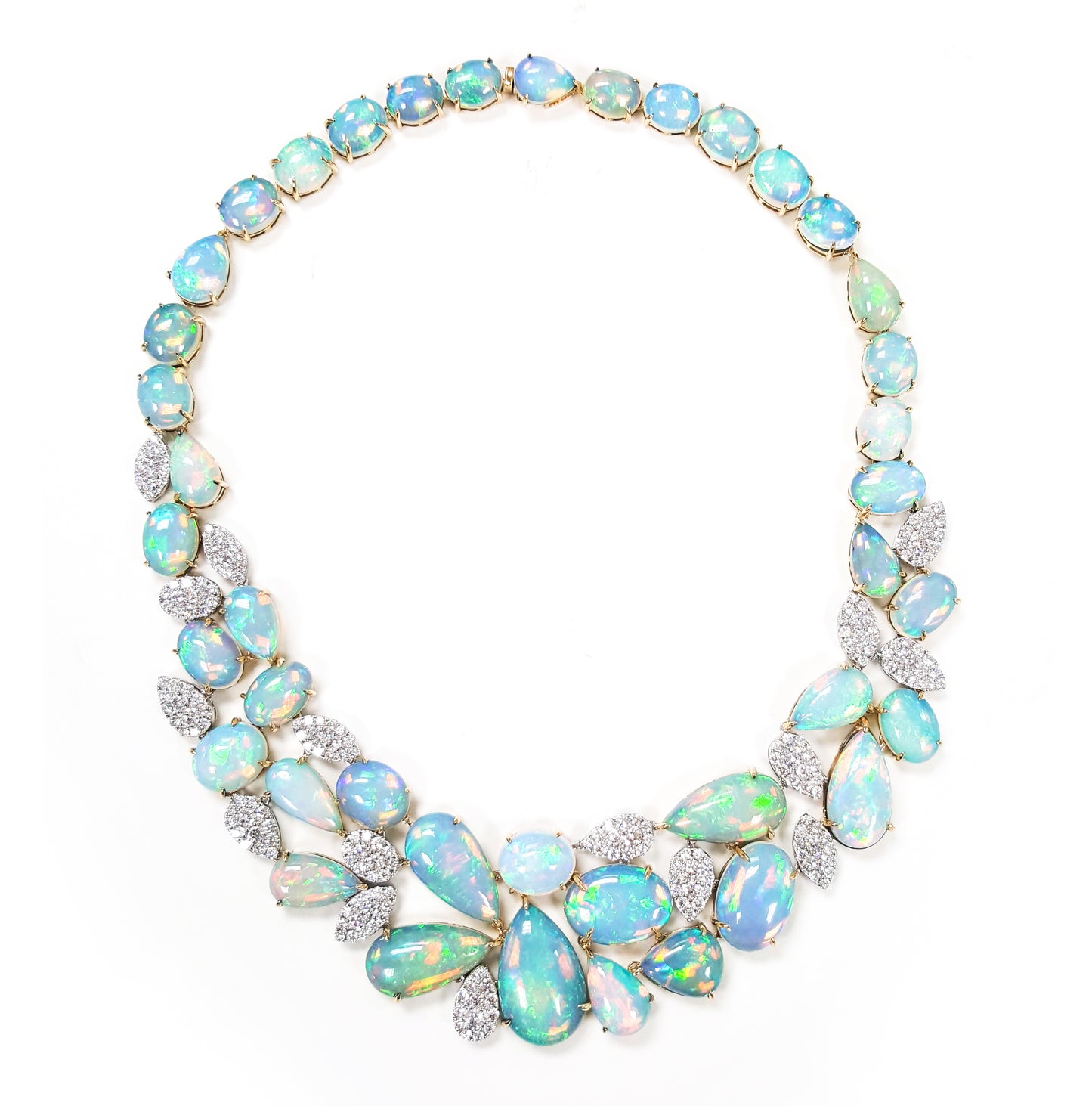 Suzy Levian 14K Yellow Gold Mix Opal and Diamond Statement Bib Necklace