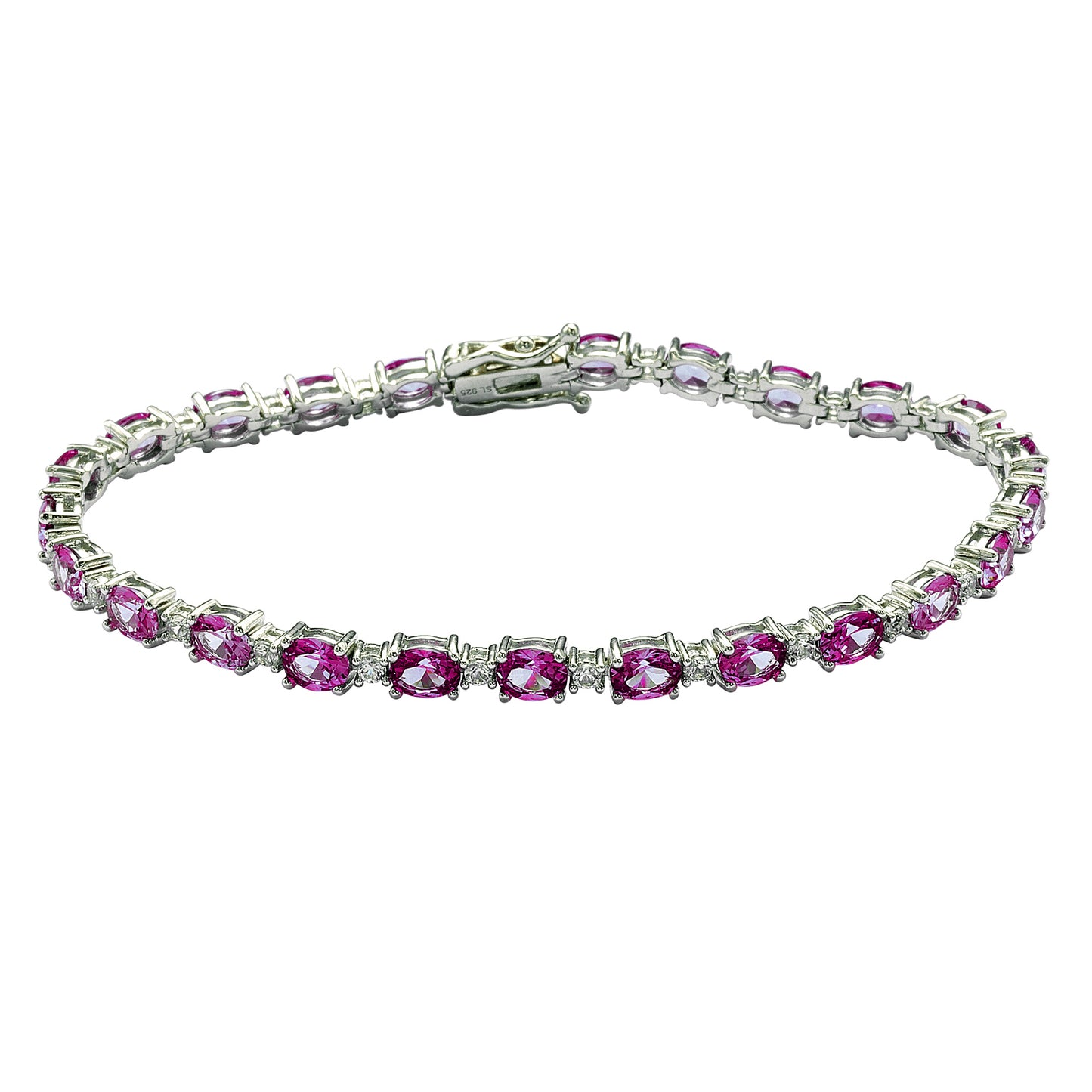 Suzy Levian Sterling Silver Oval-Cut Pink Sapphire Tennis Bracelet