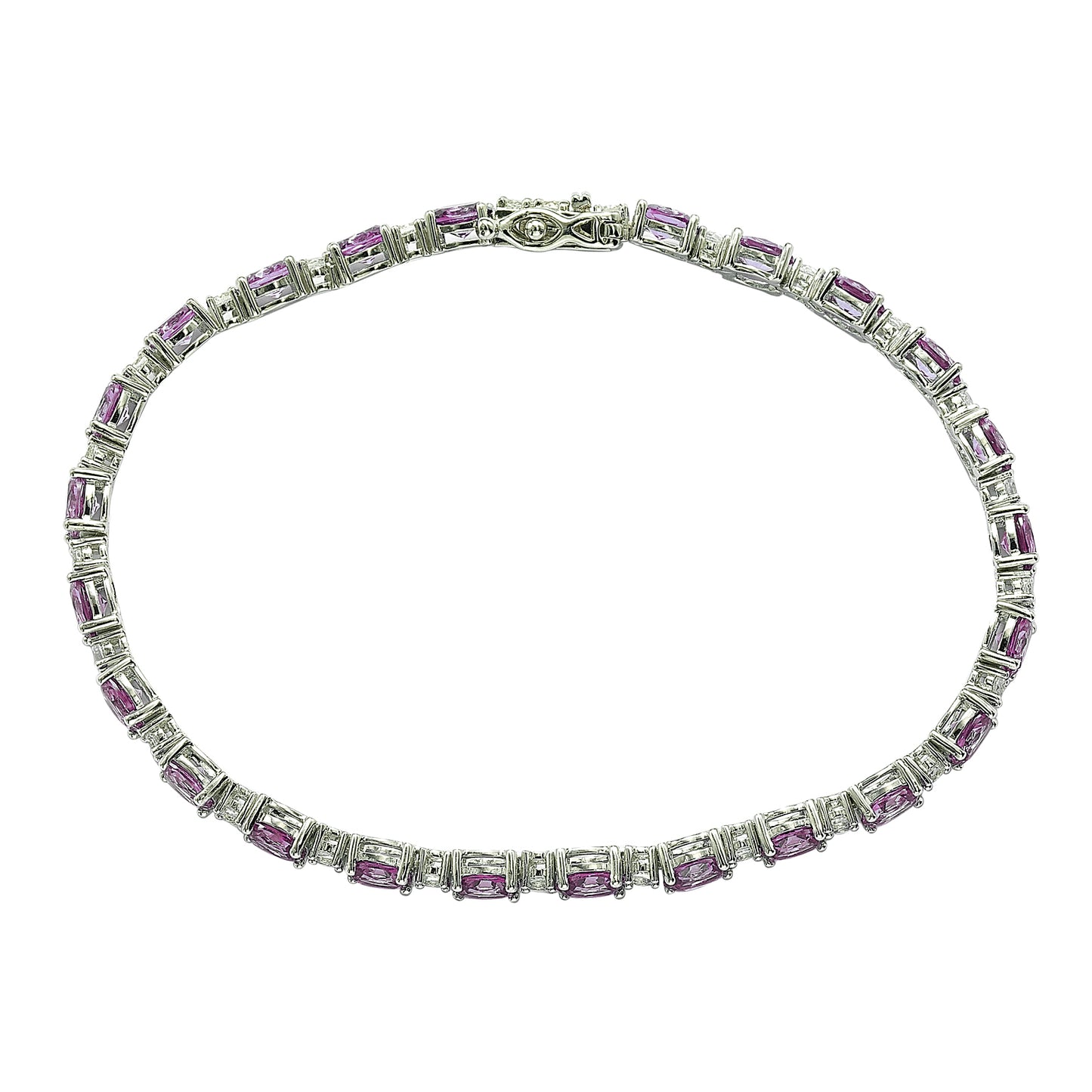 Suzy Levian Sterling Silver Oval-Cut Pink Sapphire Tennis Bracelet