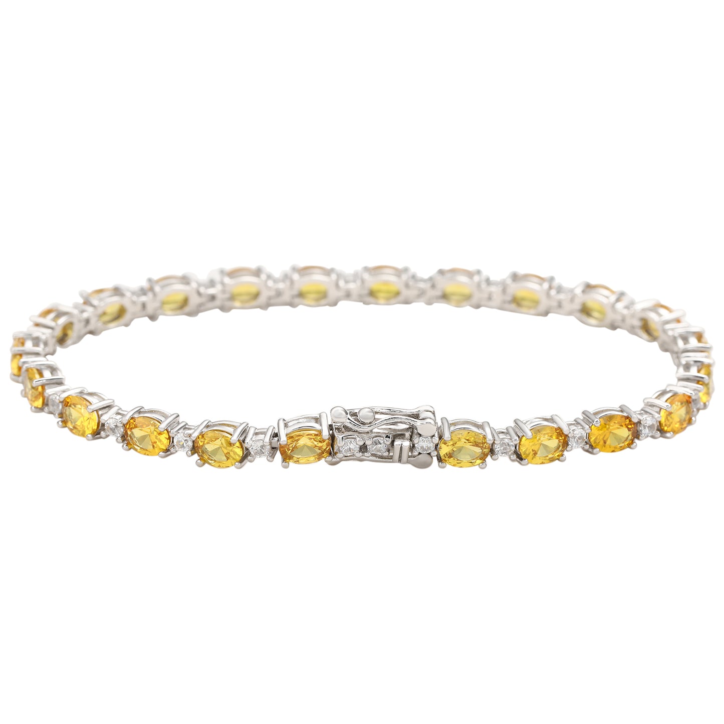 Suzy Levian Sterling Silver Oval-Cut Yellow Sapphire Tennis Bracelet