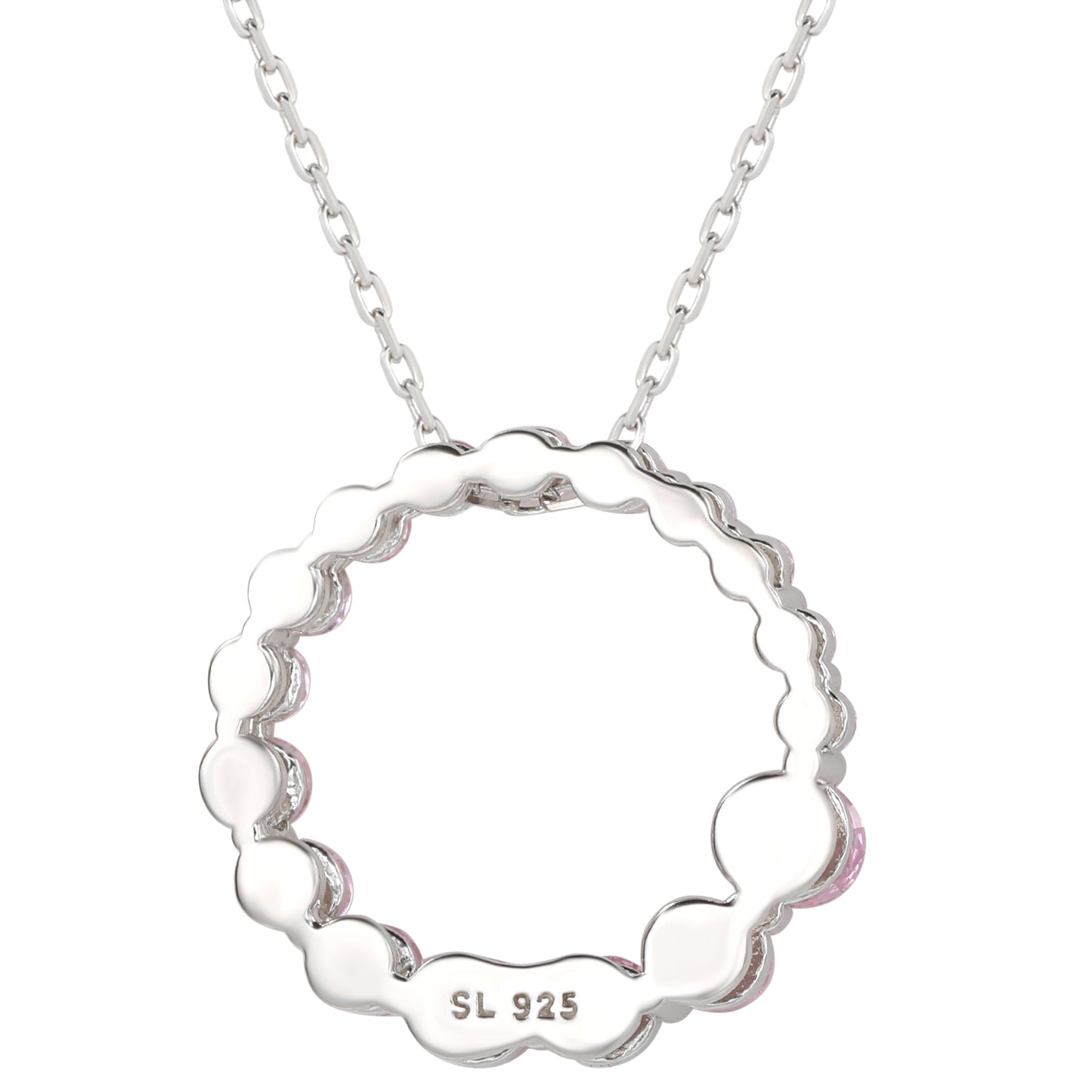 Suzy Levian Sterling Silver Pink Cubic Zirconia Circle Journey Necklace