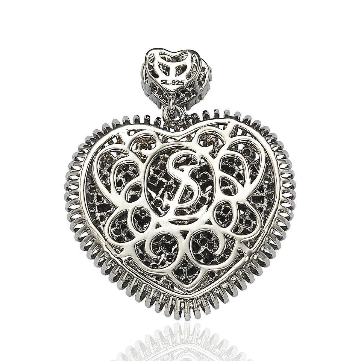 Suzy Levian White Pave Cubic Zirconia Sterling Silver Heart Pendant