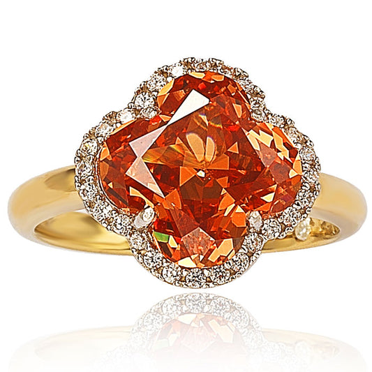 Suzy Levian Goldplated Sterling Silver Orange Cubic Zirconia Halo Ring