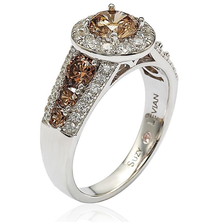 Suzy Levian Bridal Sterling Silver Brown and White Cubic Zirconia