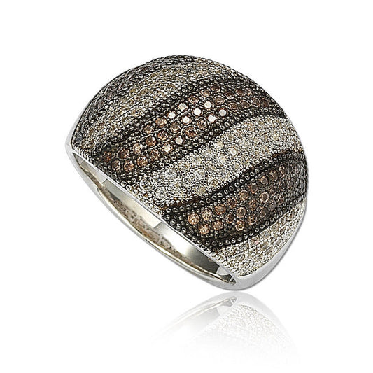 Suzy Levian Sterling Silver White and Brown Cubic Zirconia Ring