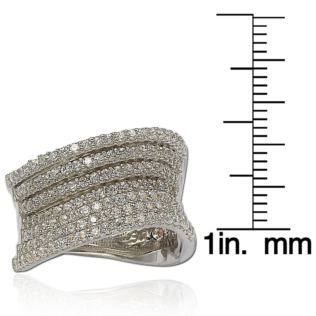 Suzy Levian Cubic Zirconia Sterling Silver Pave Wavy Crossing Ring