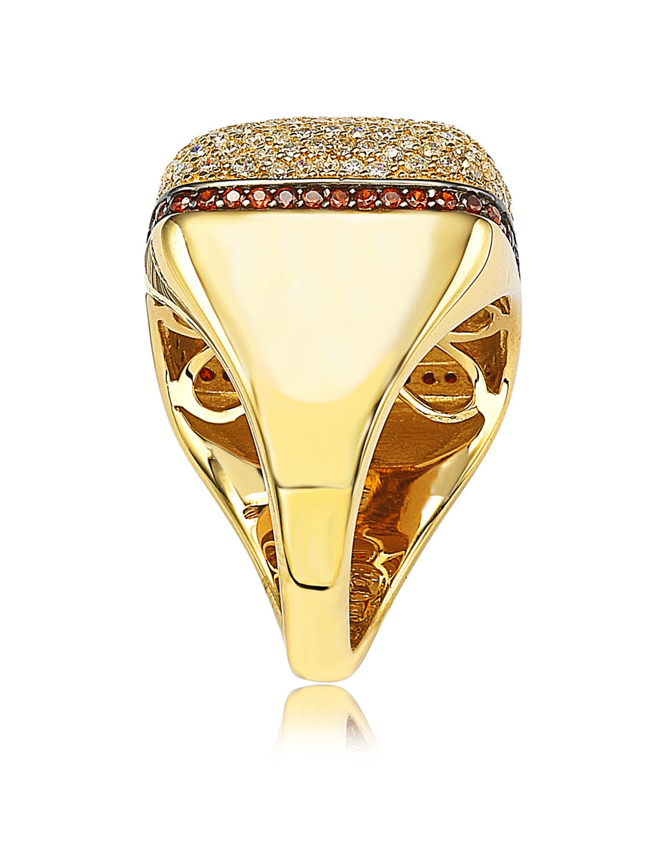 Suzy Levian Yellow Gold tone Sterling Silver Reddish Brown and White Cubic Zirconia Ring