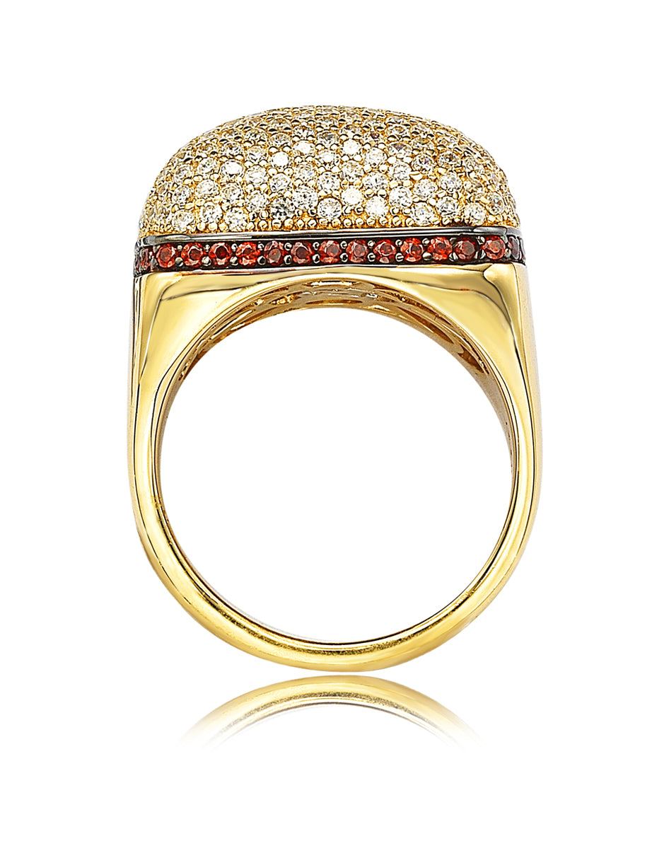 Suzy Levian Yellow Gold tone Sterling Silver Reddish Brown and White Cubic Zirconia Ring