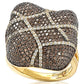 Suzy Levian Gold Plated Sterling Silver Brown Cubic Zirconia Crossover Micro Pave Cushion Anniversary Ring