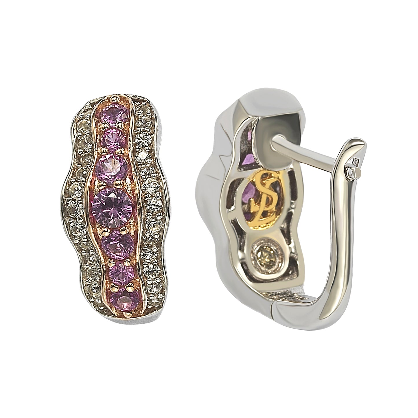 Suzy Levian Sterling Silver Pink Sapphire and Diamond Accent Earrings