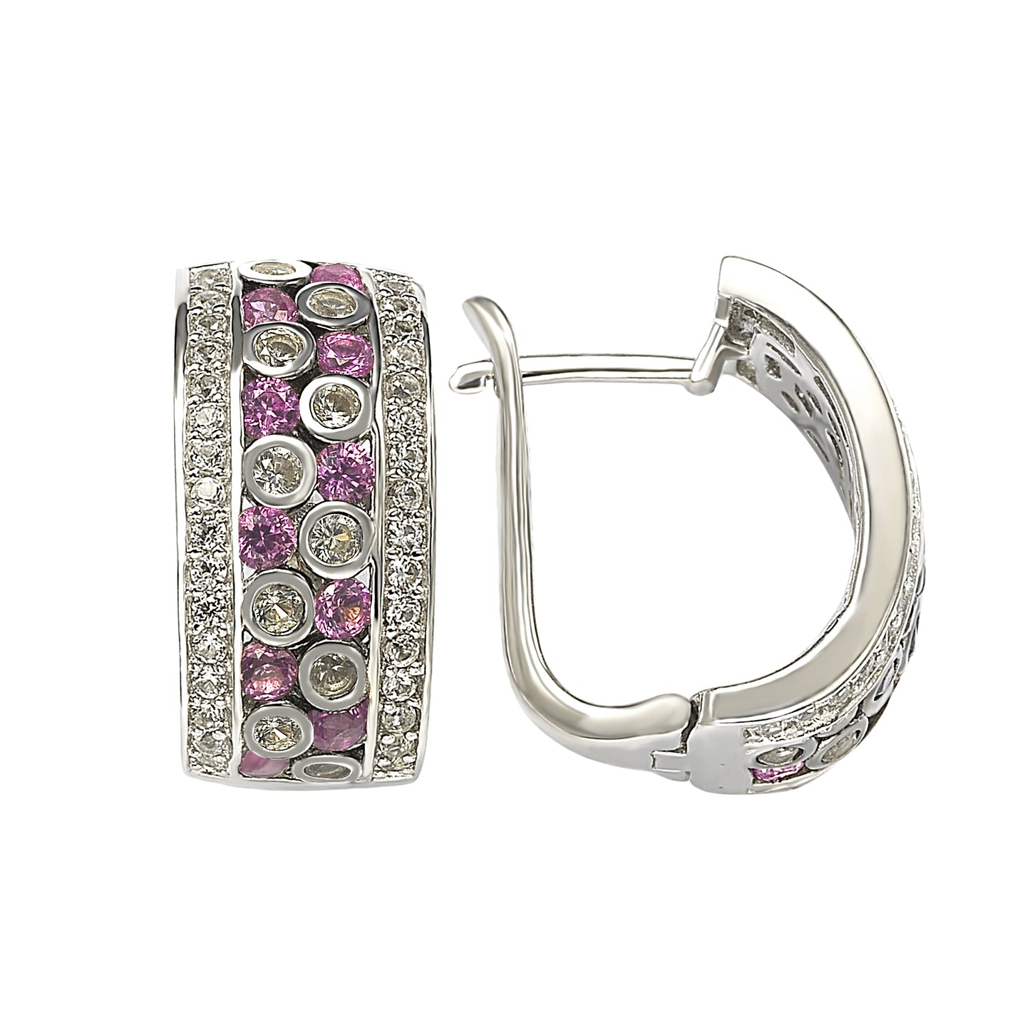 Suzy Levian Sterling Silver Pink Sapphire and Diamond Accent Earrings