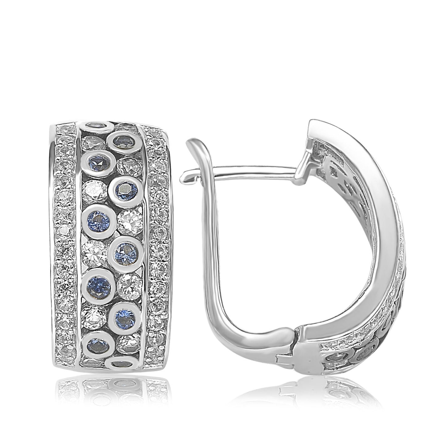 Suzy Levian Blue Sapphire and Diamond in Sterling Silver Earring