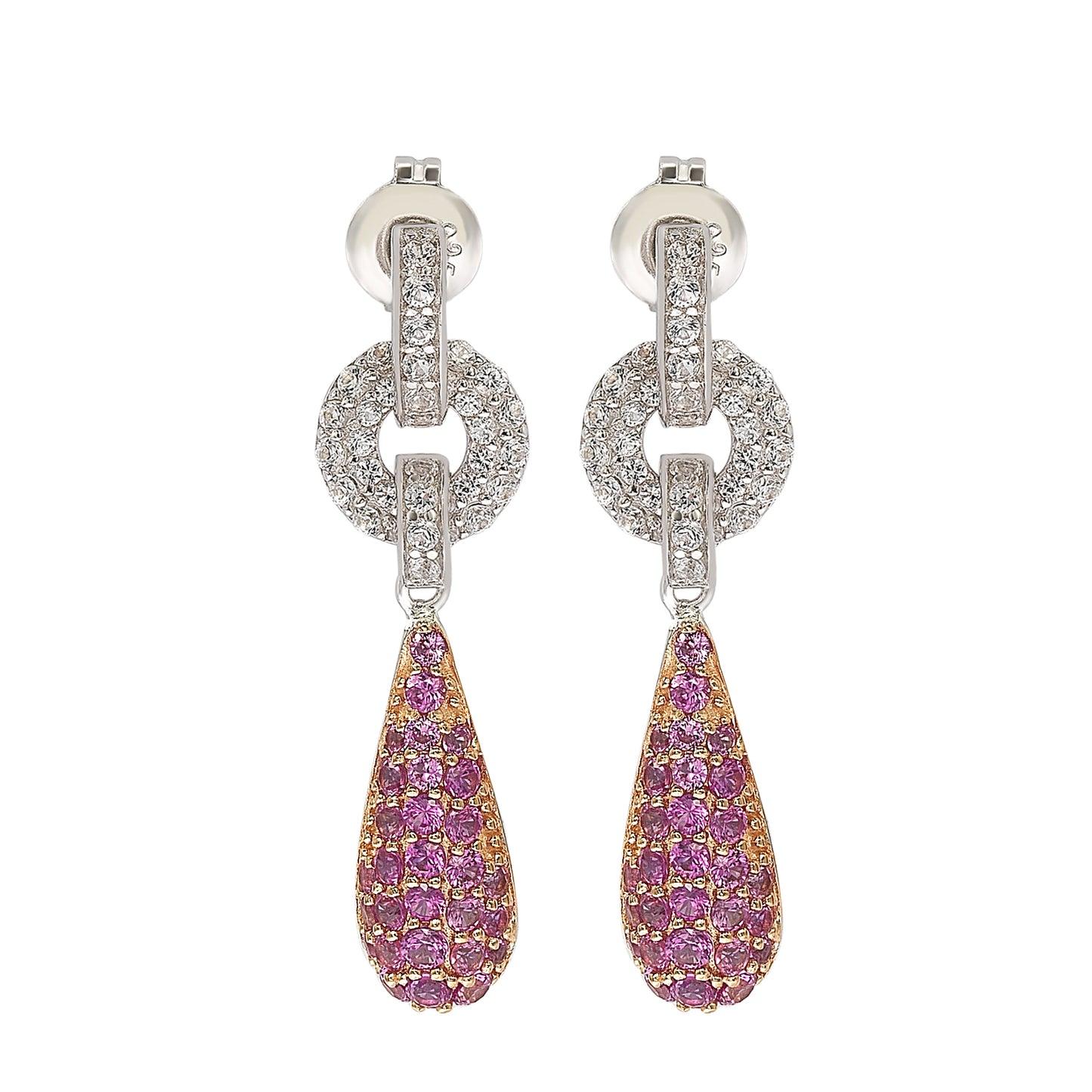 Suzy Levian Sterling Silver Pink Sapphire and Diamond Accent Tear Drop Dangle Earrings