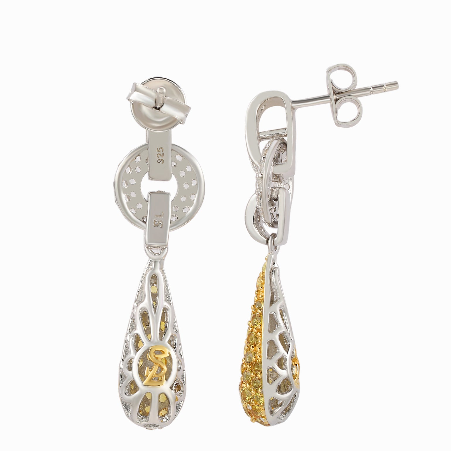 Suzy Levian Sterling Silver Yellow Sapphire and Diamond Accent Tear Drop  Dangle Earrings