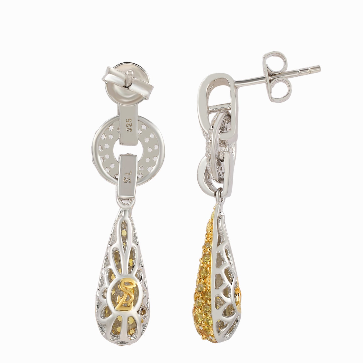 Suzy Levian Sterling Silver Yellow Sapphire and Diamond Accent Tear Drop Dangle Earrings