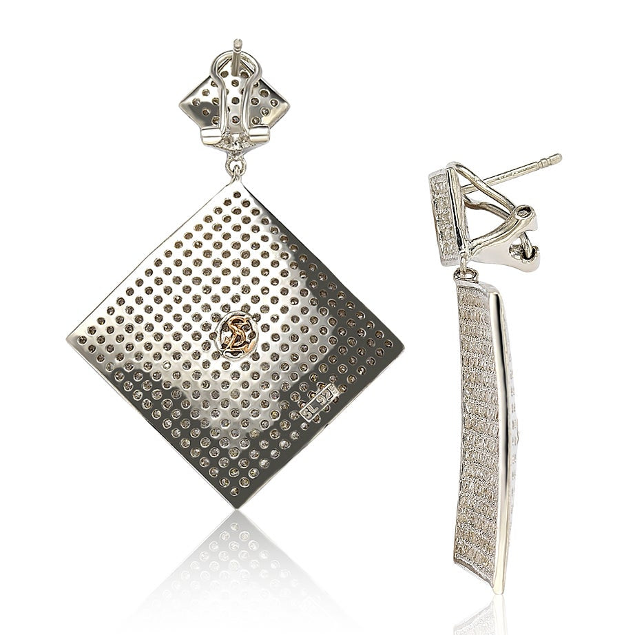 Suzy Levian Sterling Silver Cubic Zirconia Pave Diamond Shape Earrings