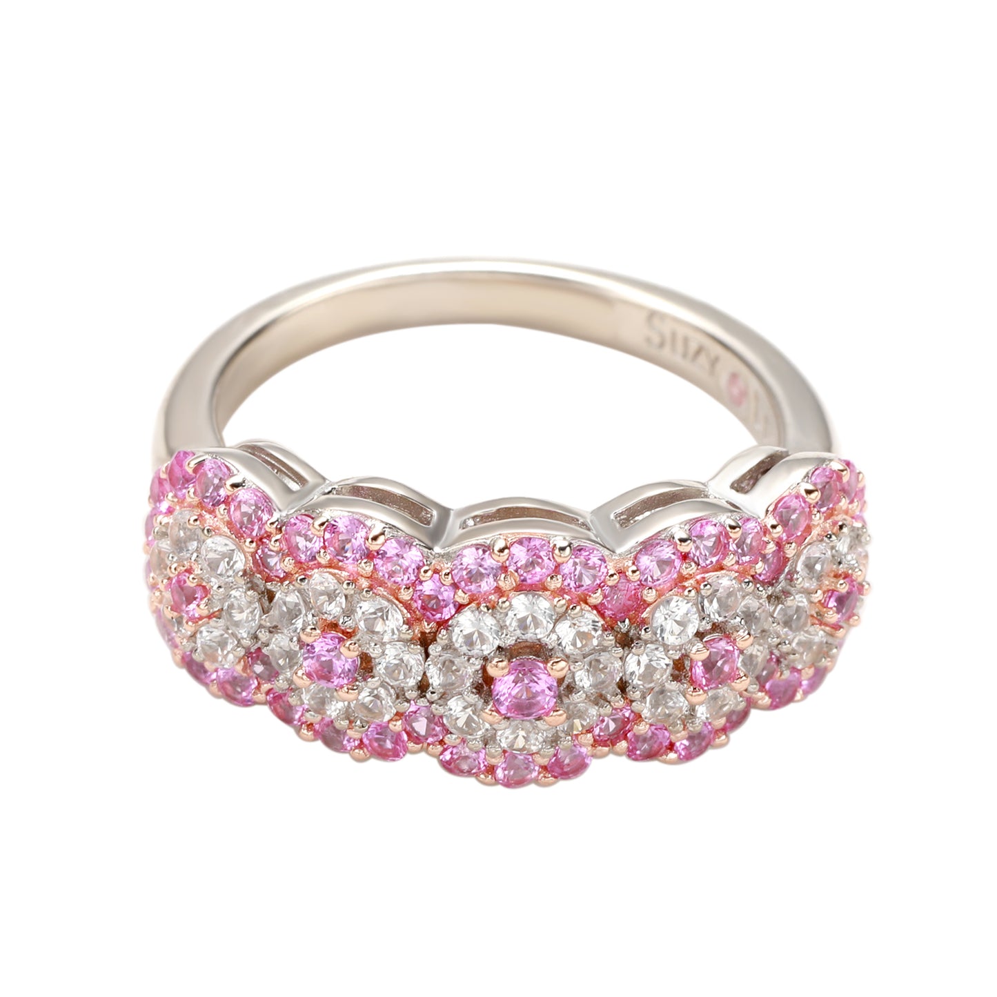 Suzy Levian Sterling Silver 2.8ct TGW Pink Sapphire and .02ct Diamond Anniversary Band