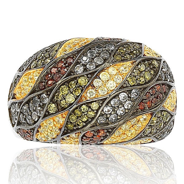 Suzy Levian Sterling Silver Cubic Zirconia Multi-Color Pave Dome Ring