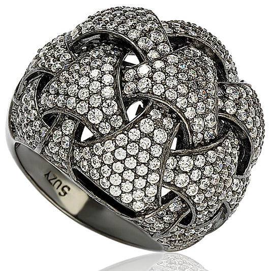 Suzy Levian Sterling Silver Cubic Zirconia Crossing Weaving Dome Ring