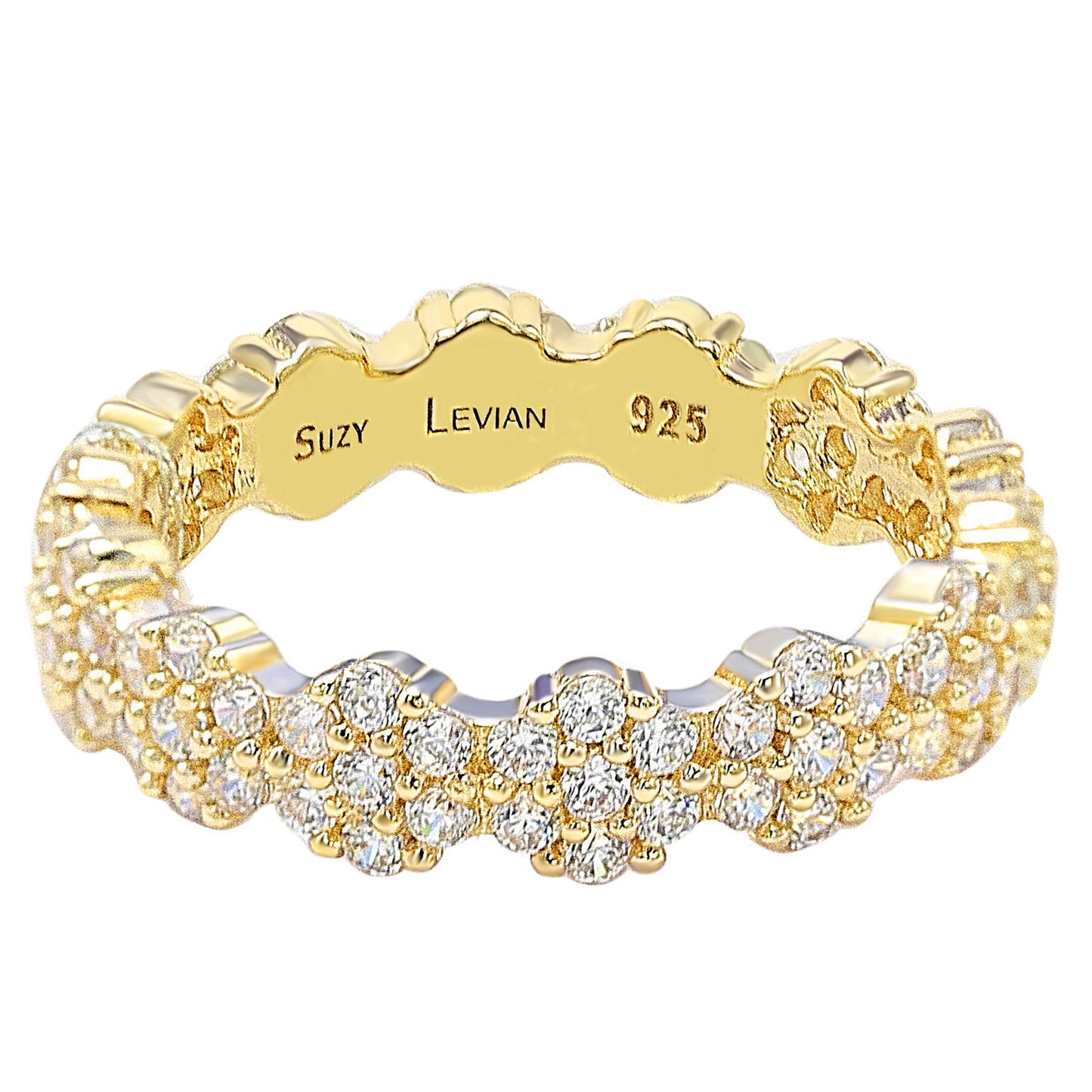 Suzy Levian Golden Sterling Silver Cubic Zirconia Floral Eternity Band