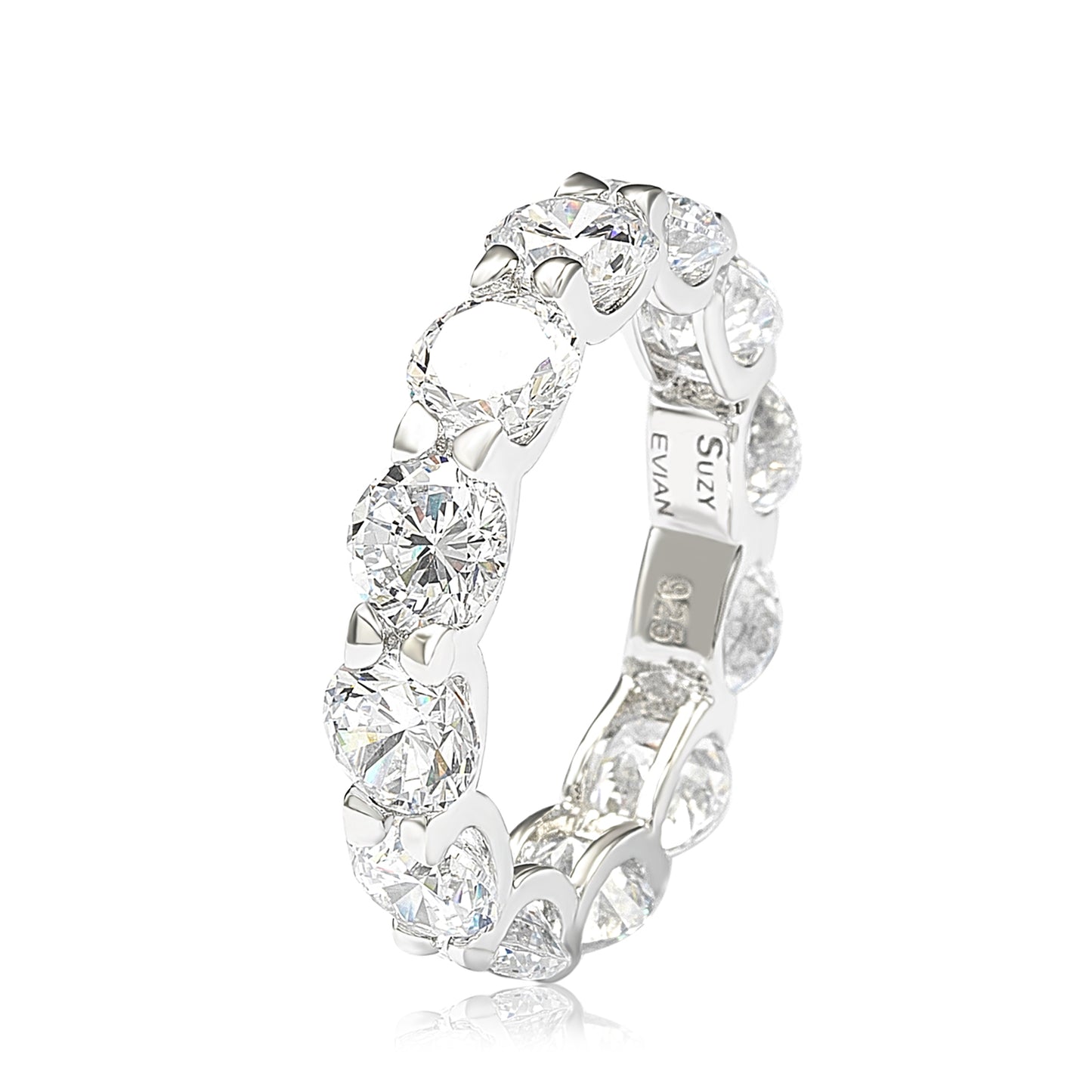 Suzy Levian Sterling Silver Cubic Zirconia Round U-Shape Eternity Band