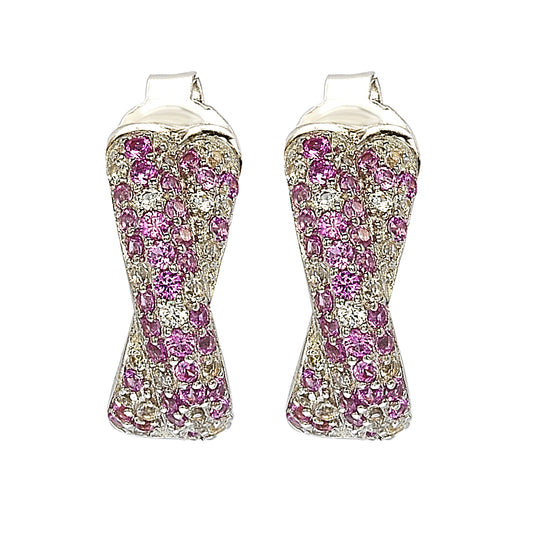 Suzy Levian Sterling Silver Pink Sapphire Petite Crossover Pave Earrings