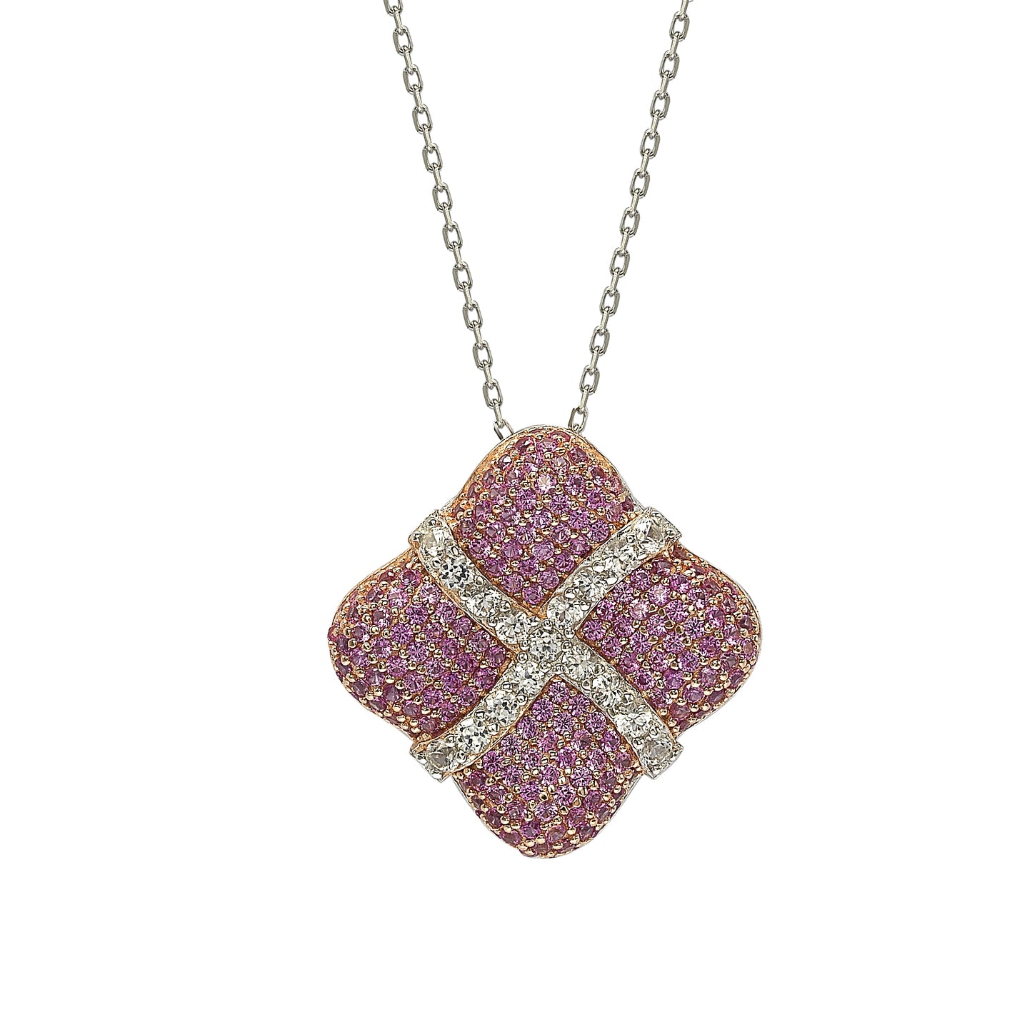 Suzy Levian Sterling Silver Pink Sapphire & Diamond Wrapped Cushion Pendant