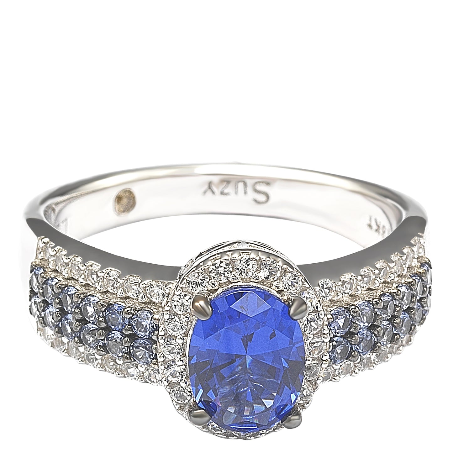 Suzy Levian Sterling Silver Oval-Cut Sapphire and Diamond Accent Anniversary Ring