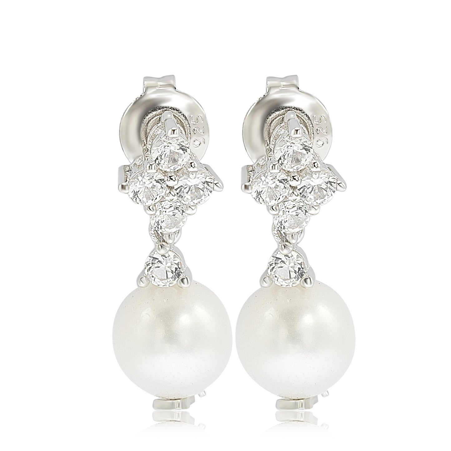 Suzy Levian Sterling Silver Pearl & White Sapphire Cluster Earrings