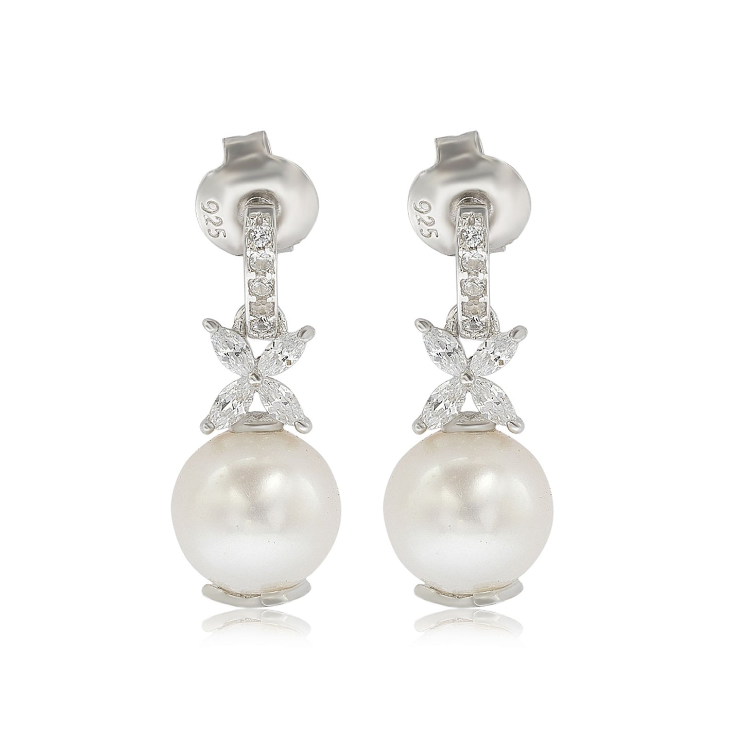 Suzy Levian Sterling Silver Pearl & White Sapphire Floral Earrings