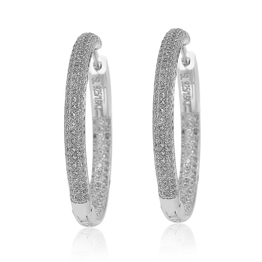 Suzy Levian Sterling Silver & White Cubic Zirconia Pave Hoop Earrings