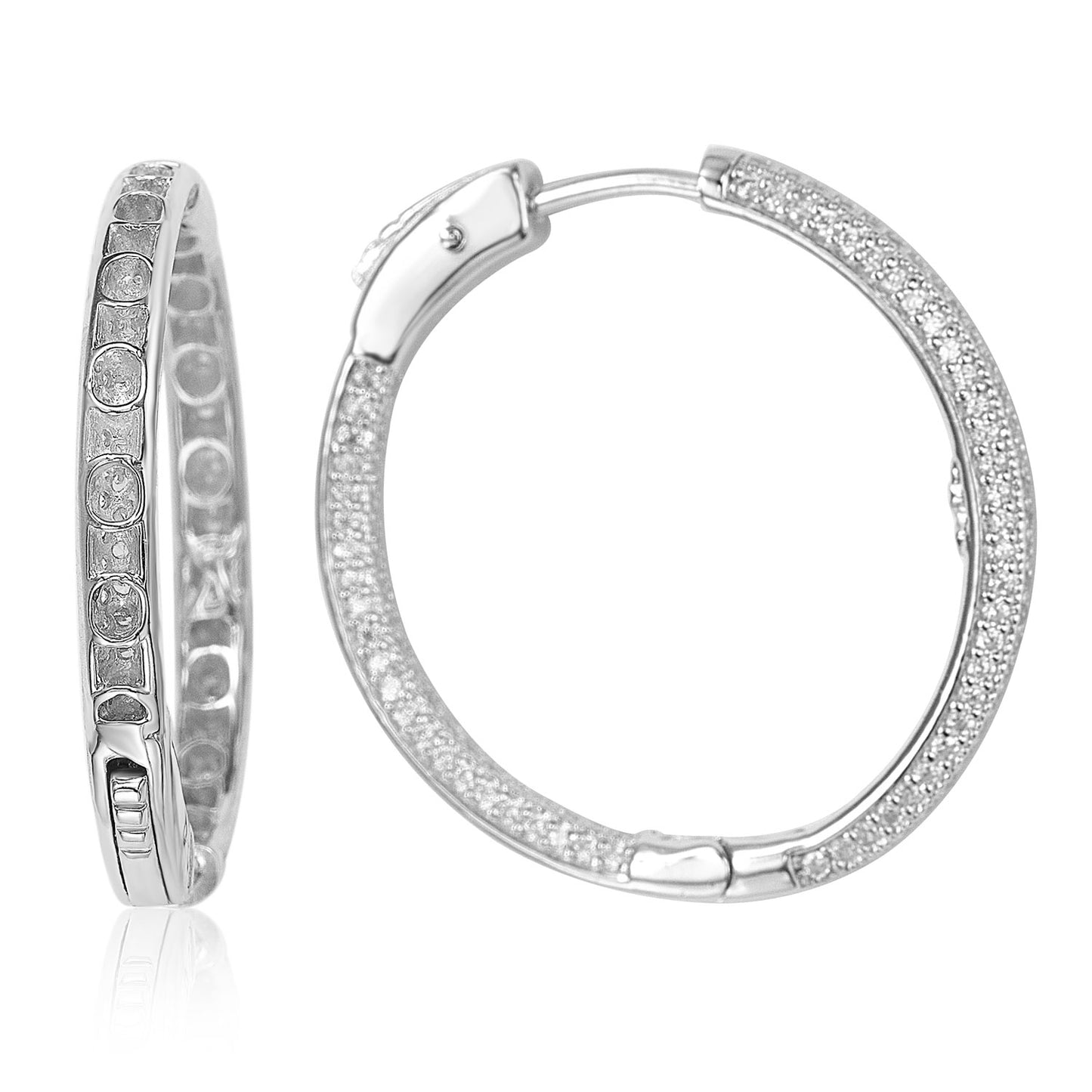 Suzy Levian Sterling Silver & White Cubic Zirconia Pave Hoop Earrings