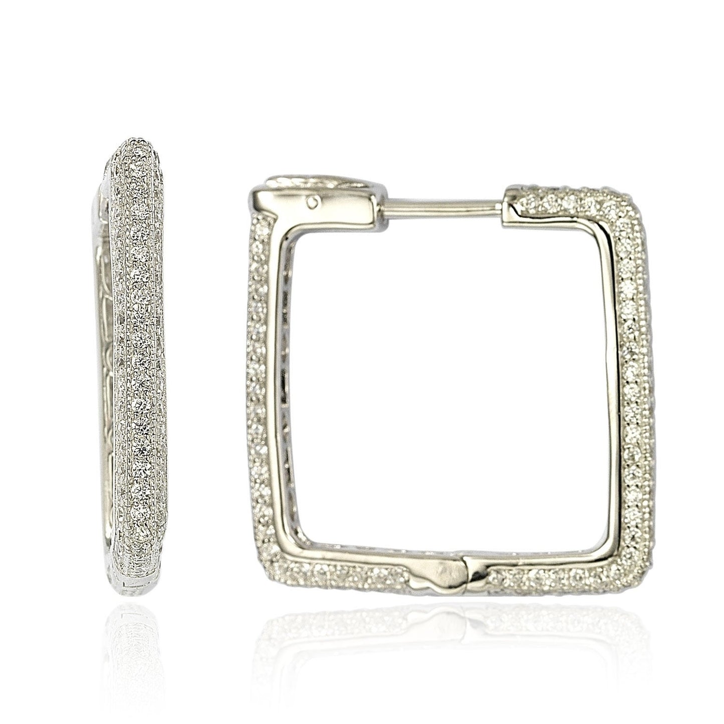 Suzy Levian Sterling Silver Pave Cubic Zirconia Modern Square Hoops