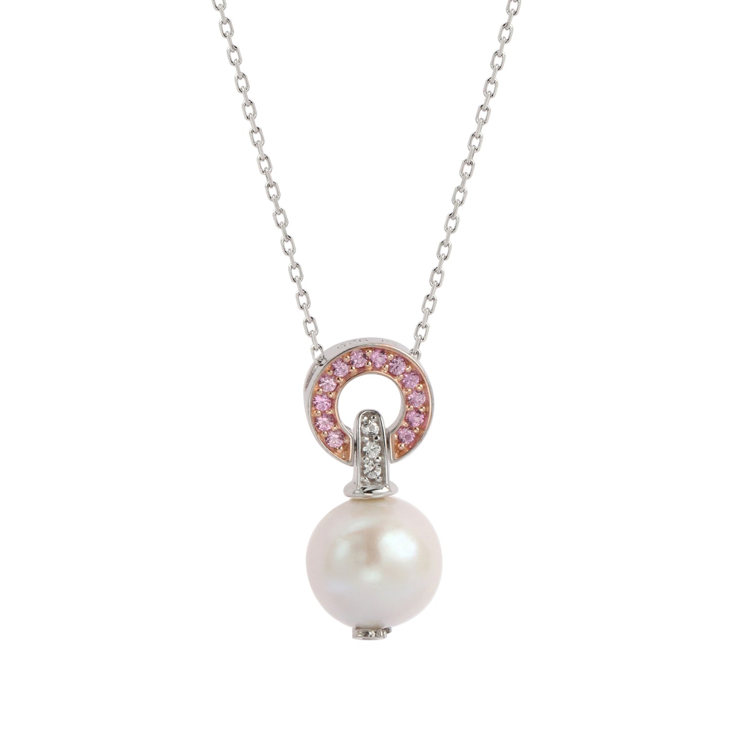 Suzy Levian Sterling Silver Pearl & Pink Sapphire Classic Circle Pendant