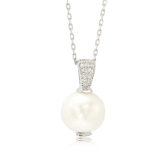 Suzy Levian Sterling Silver Pearl & Sapphire Classic Solitaire Pendant