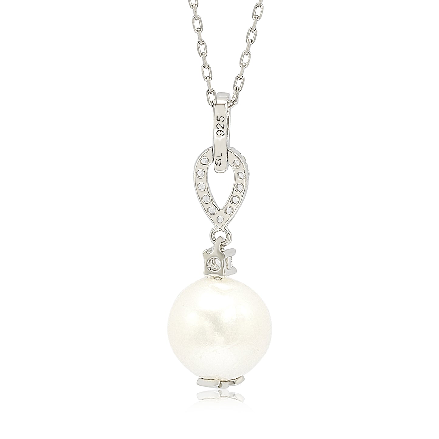 Suzy Levian Sterling Silver Pearl & White Sapphire Dangle Pendant