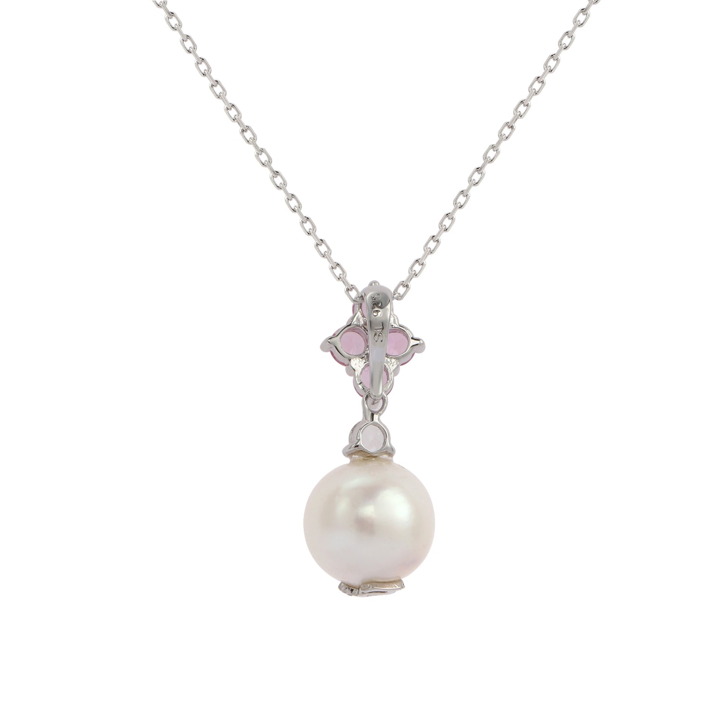 Suzy Levian Sterling Silver Pearl & Pink Sapphire Cluster Pendant