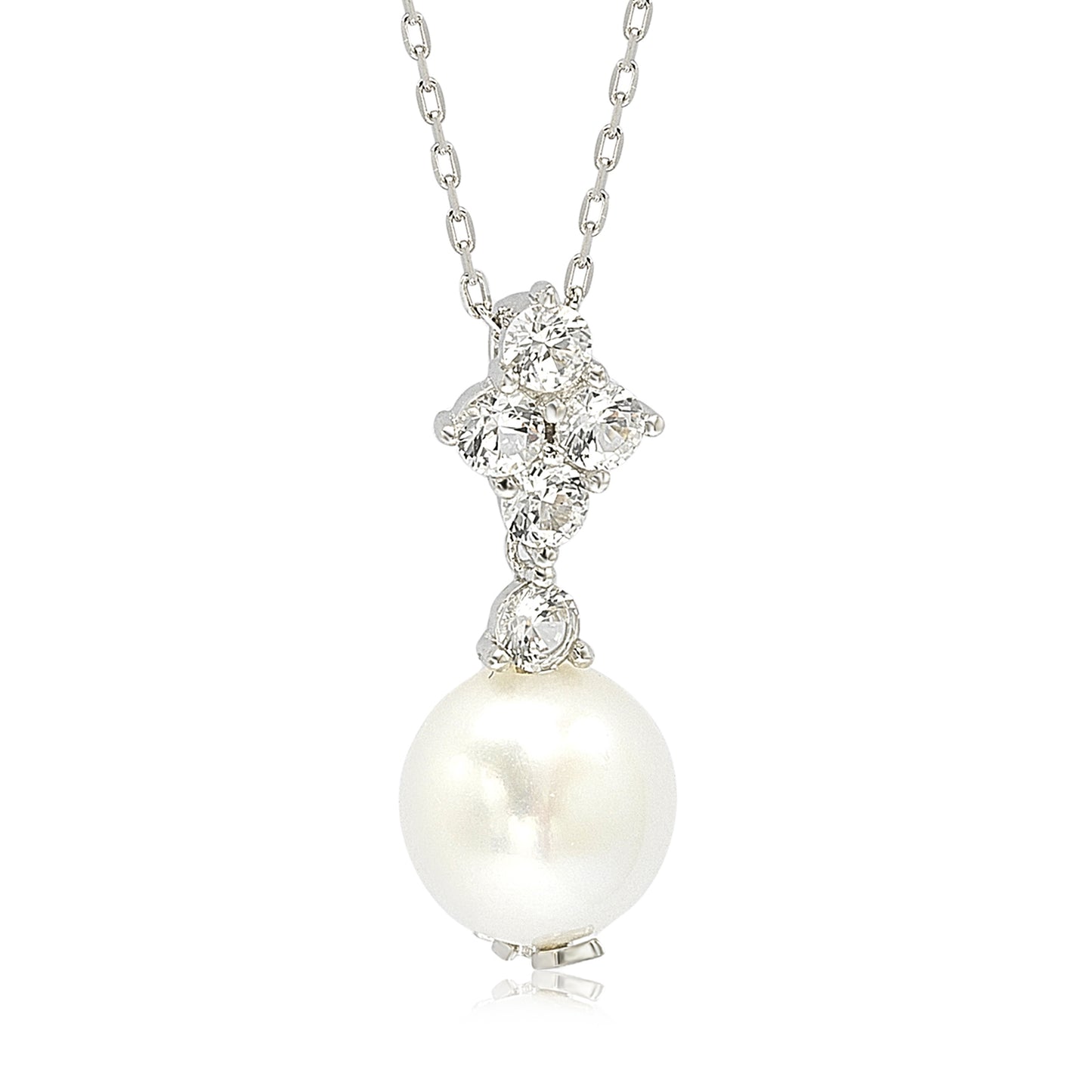 Suzy Levian Sterling Silver Pearl & White Sapphire Cluster Pendant