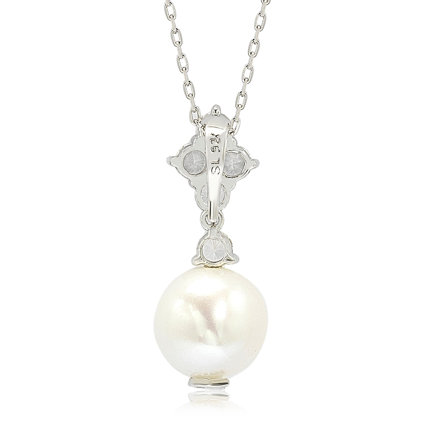 Suzy Levian Sterling Silver Pearl & White Sapphire Cluster Pendant