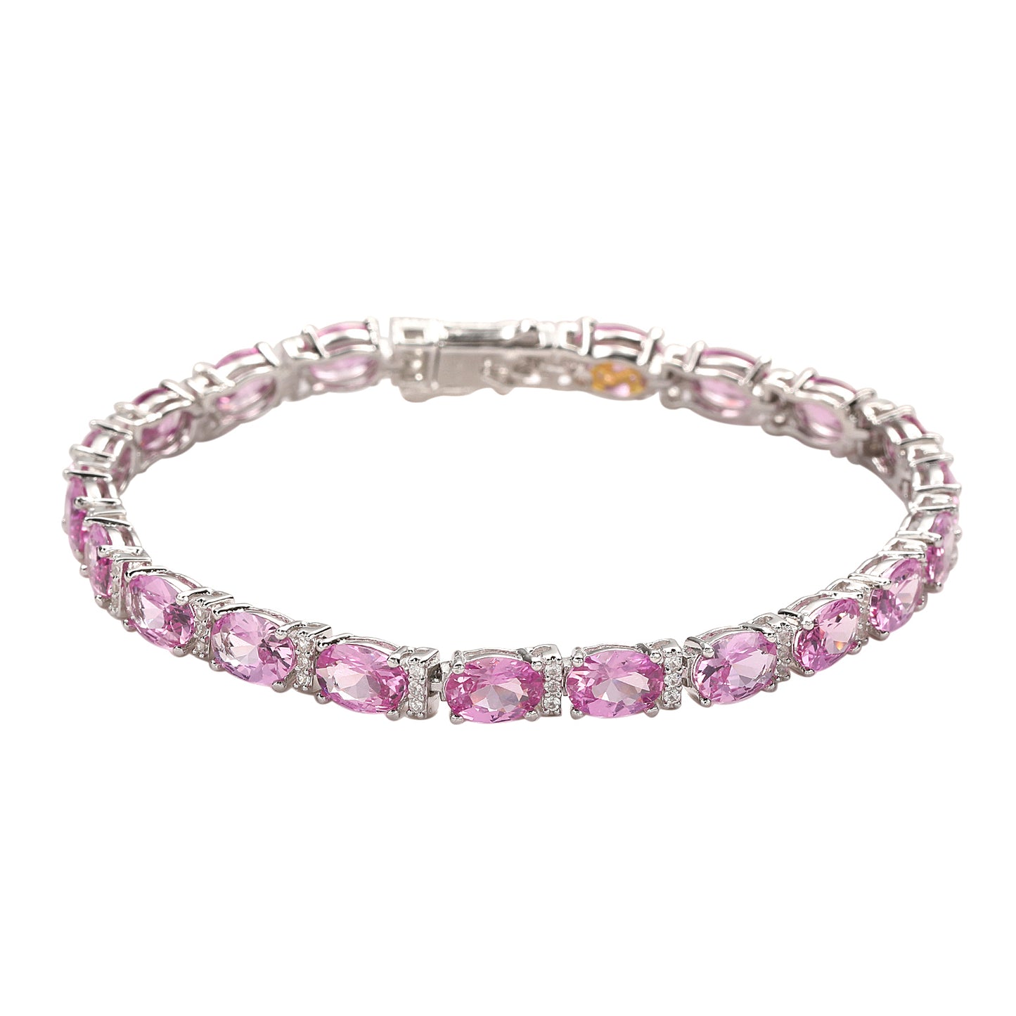 Suzy Levian Sterling Silver Oval-Cut Pink Sapphire & Diamond Accent Tennis Bracelet