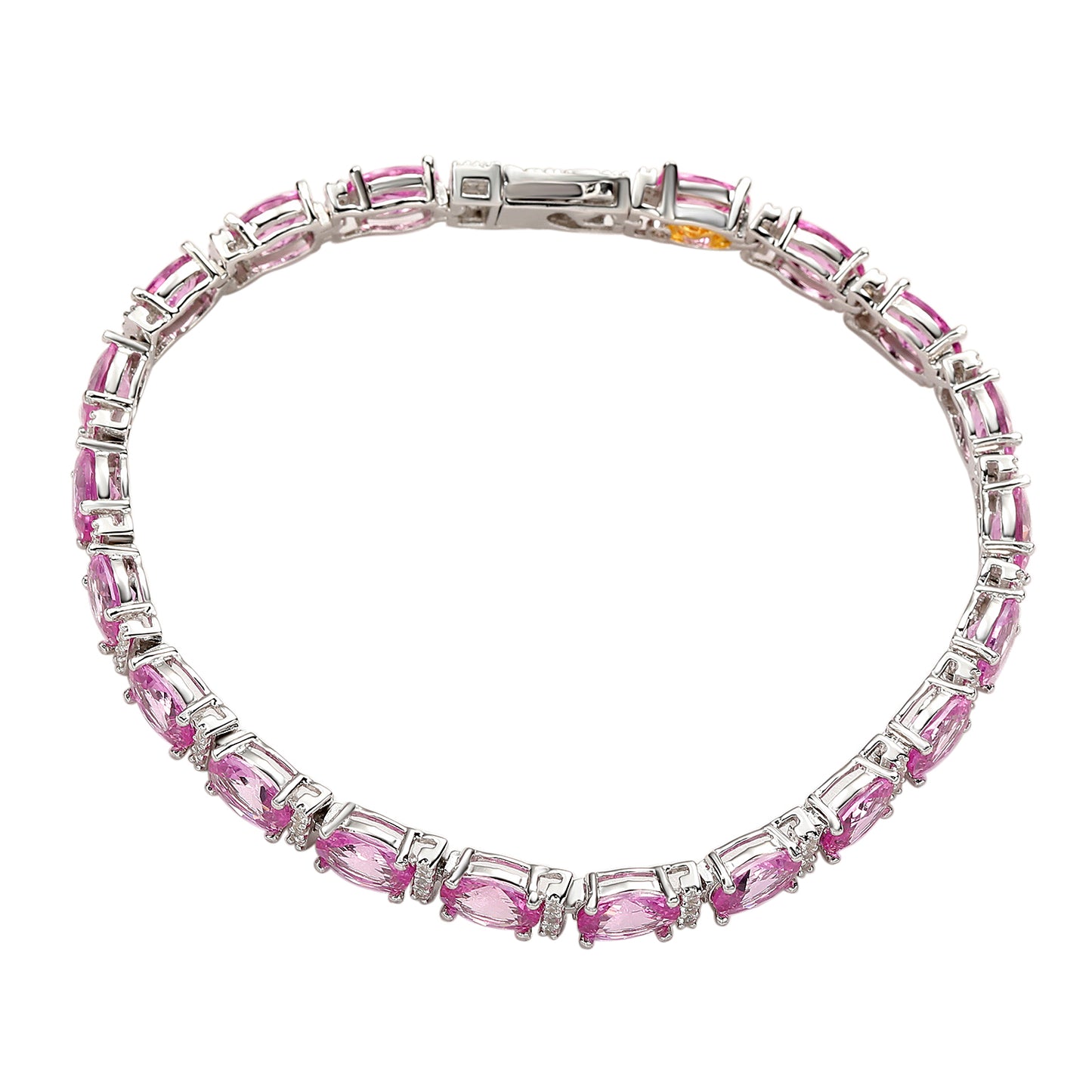 Suzy Levian Sterling Silver Oval-Cut Pink Sapphire & Diamond Accent Tennis Bracelet