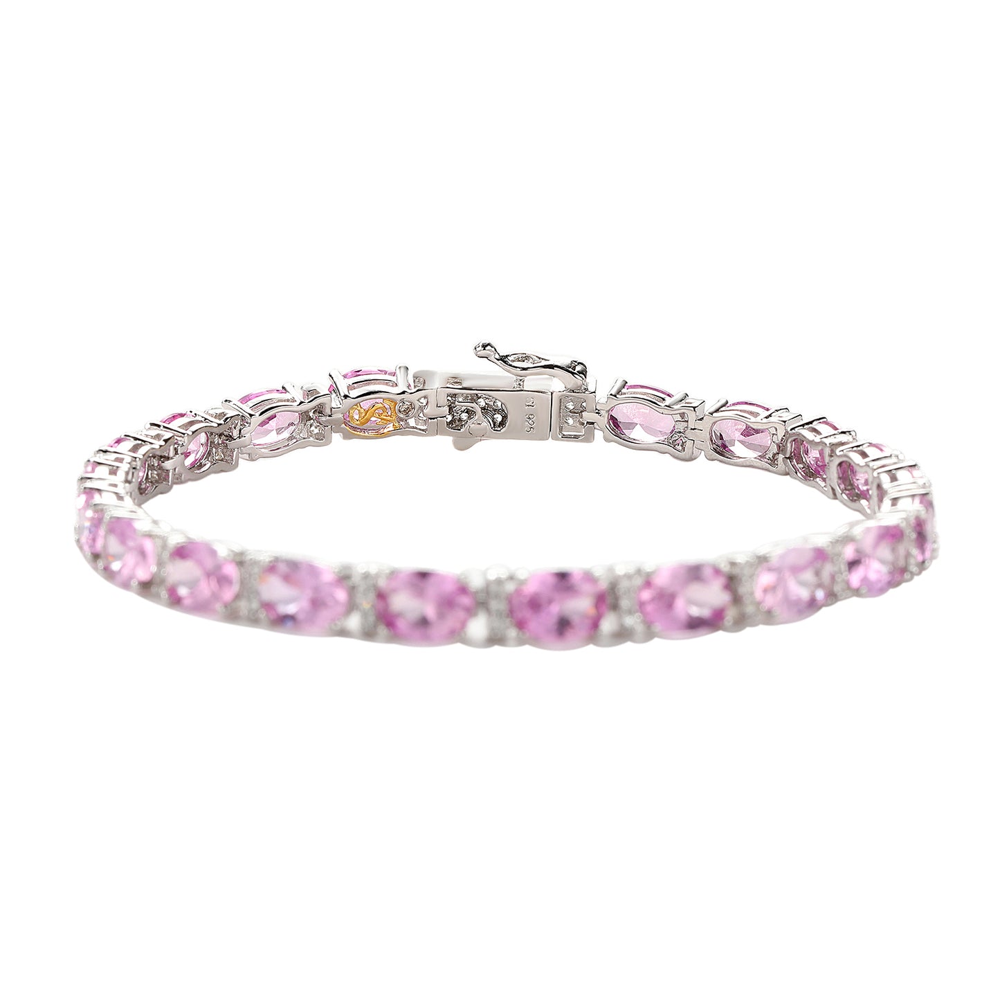 Suzy Levian Sterling Silver Oval-Cut Pink Sapphire & Diamond Accent Tennis Bracelet