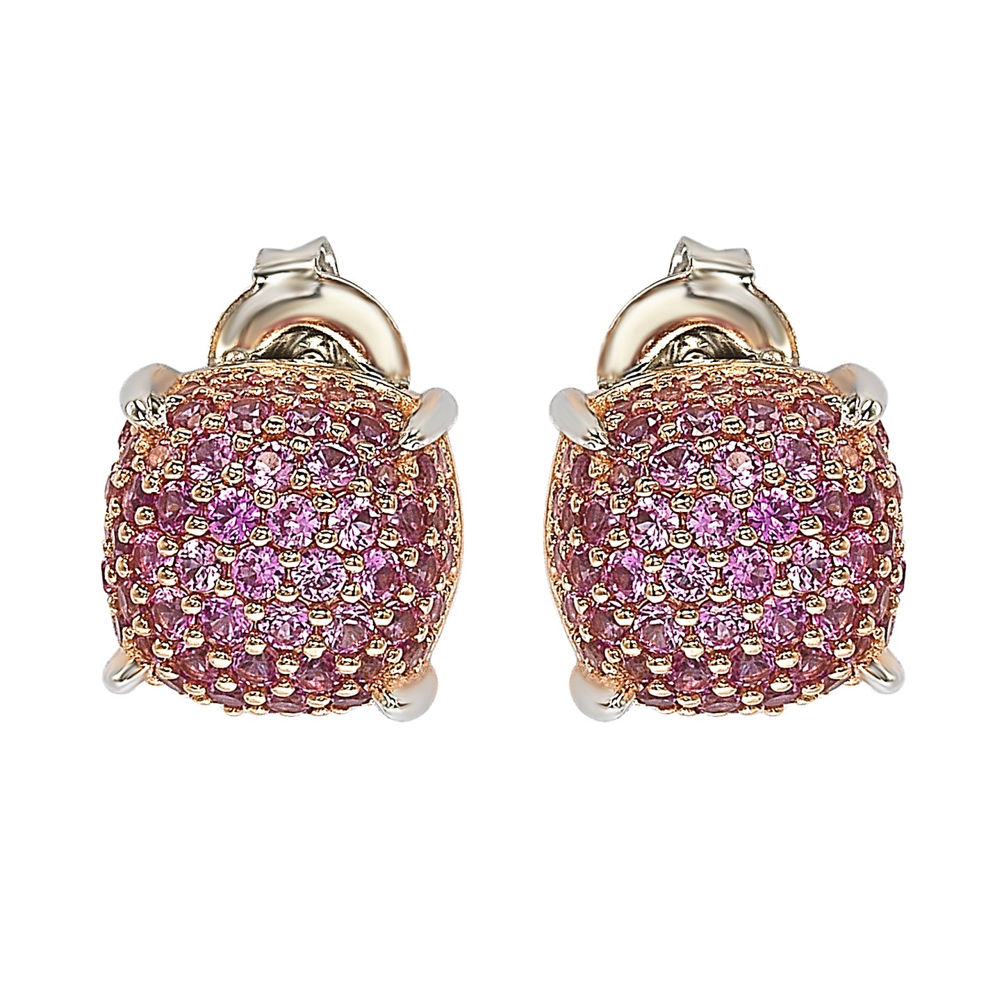 Suzy Levian Sterling Silver Pink Sapphire & Diamond Accent Pave Cluster Earrings