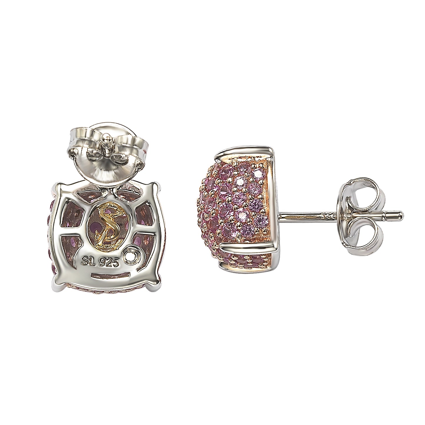 Suzy Levian Sterling Silver Pink Sapphire & Diamond Accent Pave Cluster Earrings
