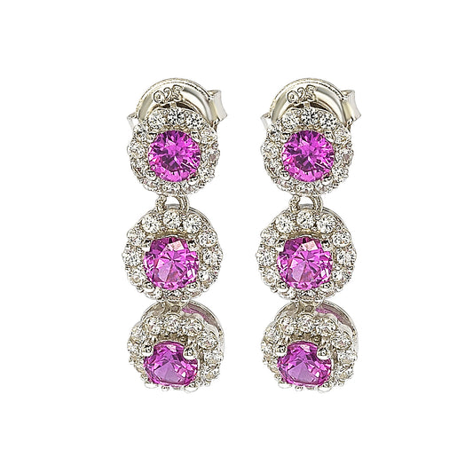Suzy Levian Sterling Silver Pink Sapphire & Diamond Accent Circle Dangle Earrings
