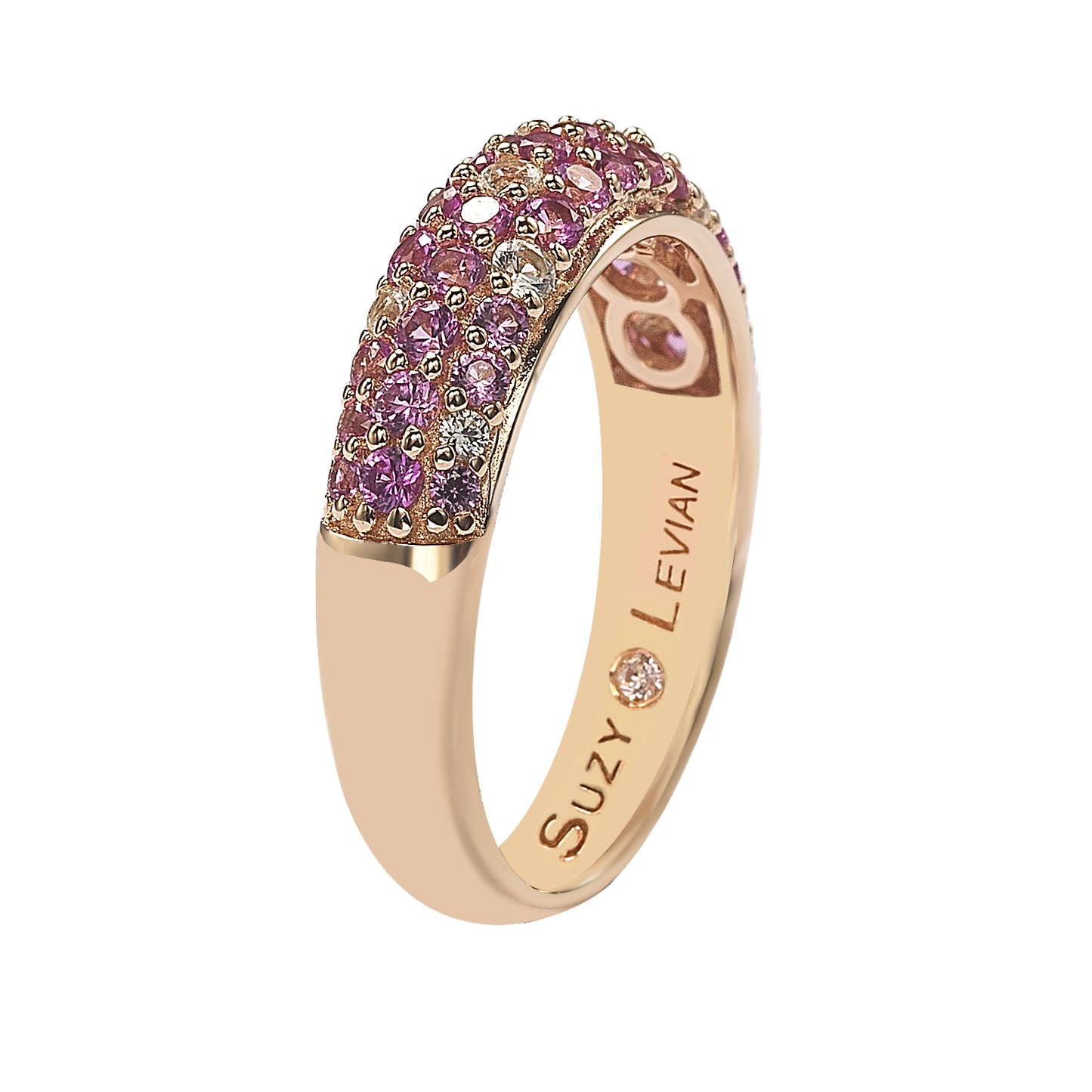 Suzy Levian Sterling Silver Pink Sapphire & Diamond Accent Pave Band Ring