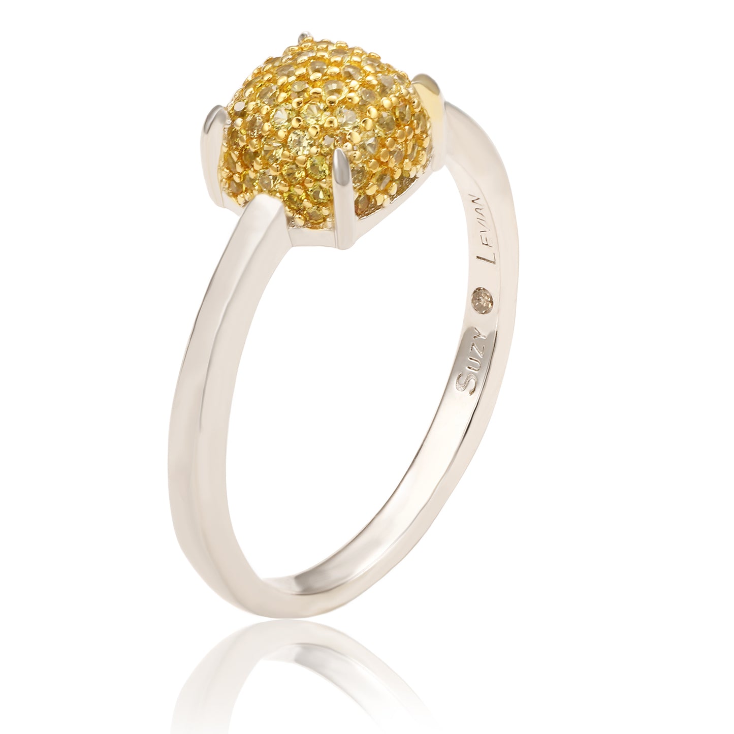 Suzy Levian Sterling Silver Yellow Sapphire & Diamond Accent Pave Ball-Top Ring