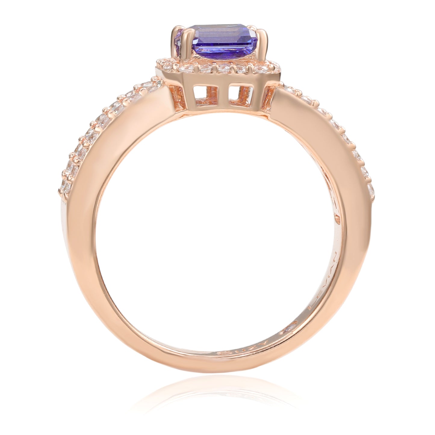 Suzy Levian Rose Gold Sterling Silver Blue Pink Cubic Zirconia Engagement Ring