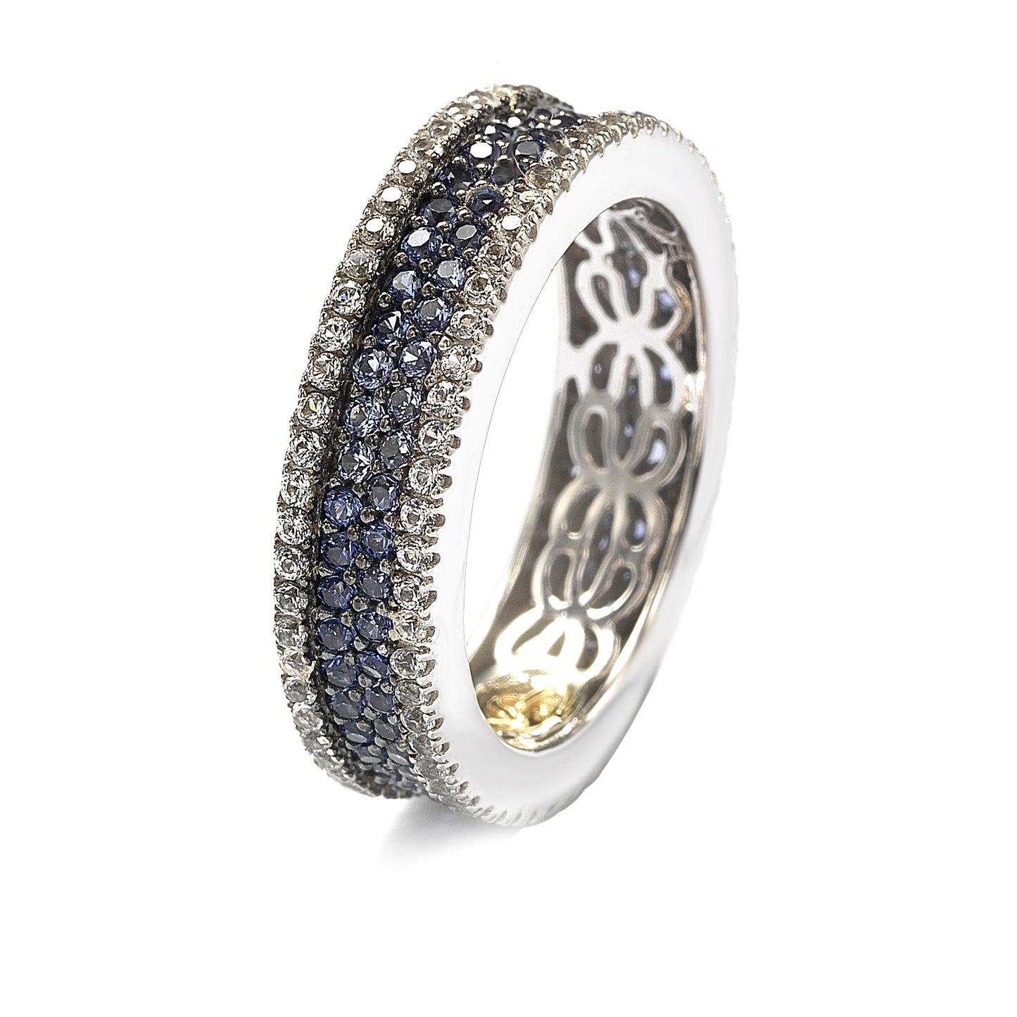 Suzy Levian Sterling Silver Sapphire and Diamond Accent Pave Eternity Band